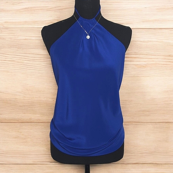 Silk Lightweight Tie Back Halter CamisoleTank Cobalt Blue OS - Picture 1 of 10